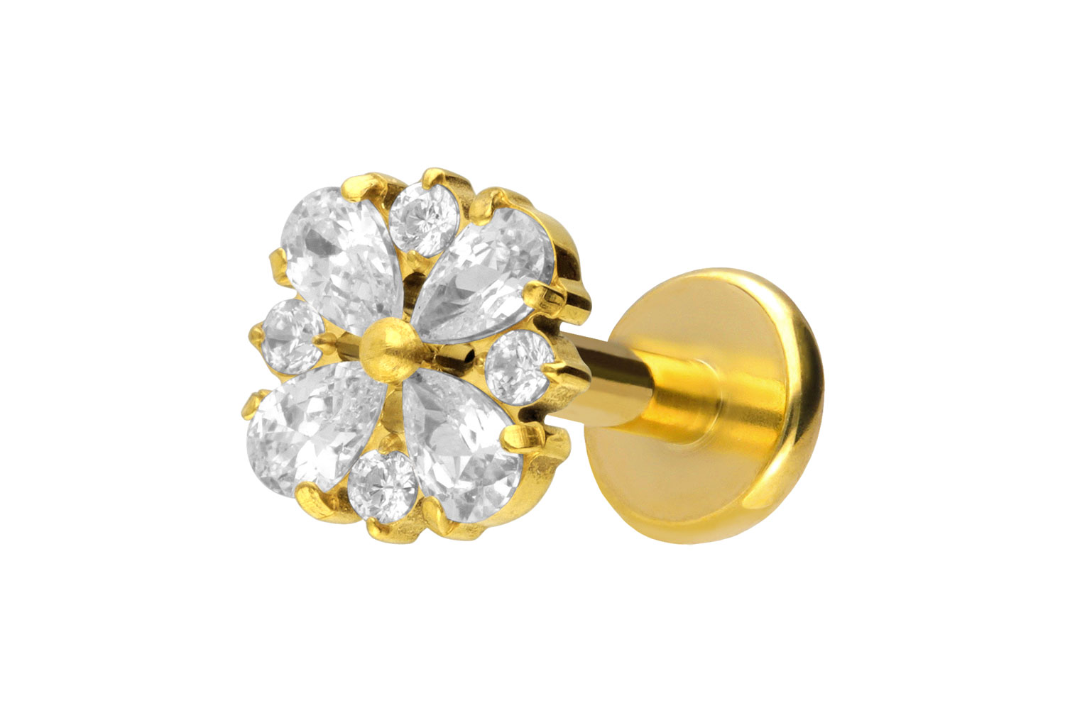 Titan Labret Piercing mit Push Fit KRISTALLORNAMENT